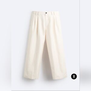 BNWT Zara Cream High-Waisted Wide-Leg Trousers